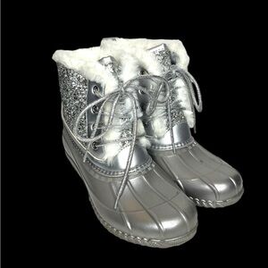 Justice Silver and White Kids Rain & Snow Boots